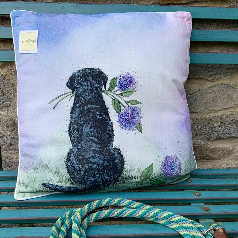 Labrador and Hydrangeas Cushion