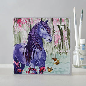 Purple Horse With Butterflies Card