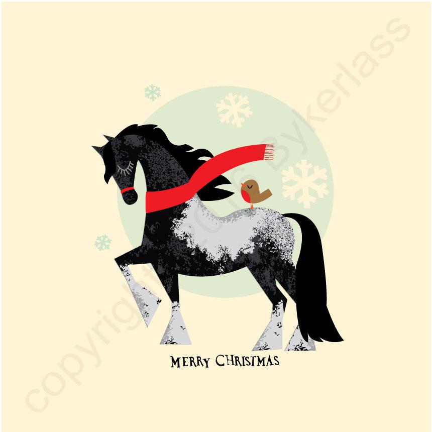 Horse Cosy Winter Scarf Christmas Card
